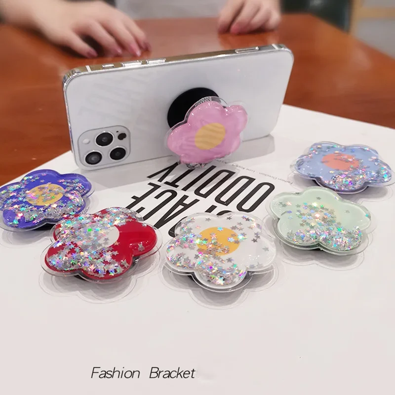 Liquid Quicksand Crystal Flower Transparent Bling Phone Ring Holder