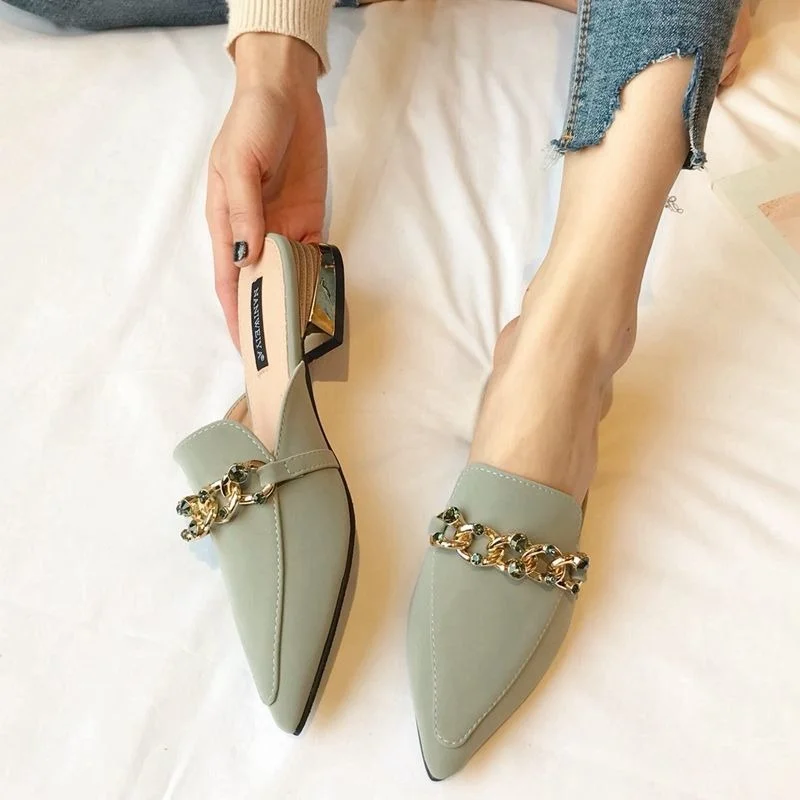 Zapatillasconcadenaparamujerzapatosdepuntacuadradaarayas