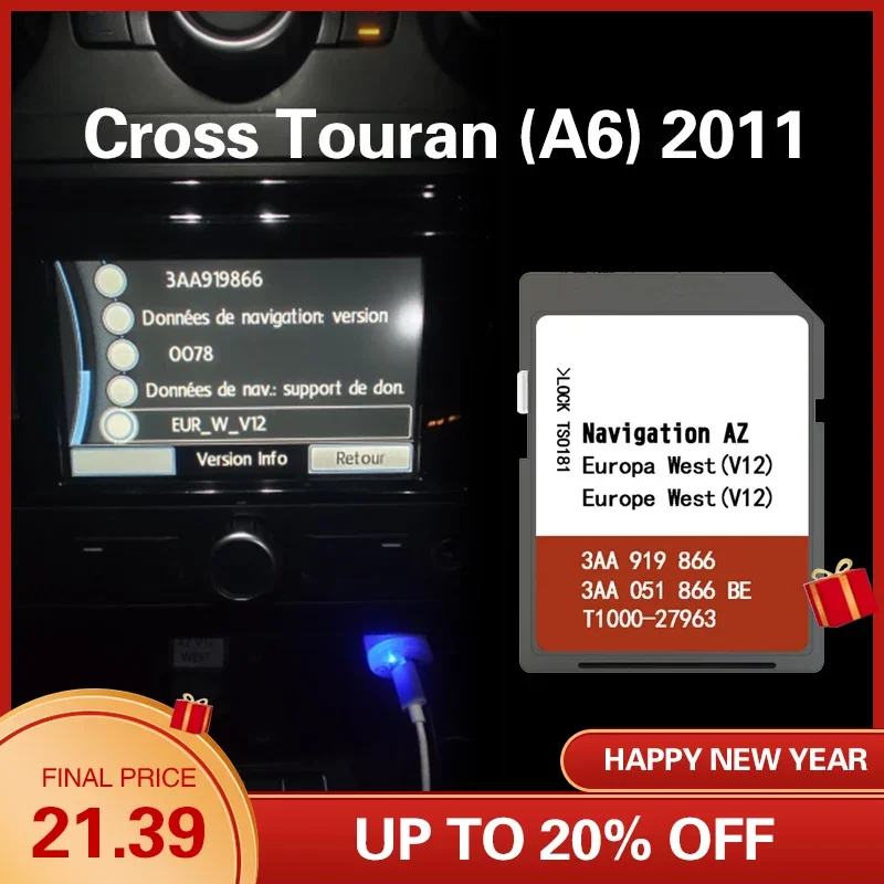 Per Cross Touran (A6) 2011 Sd Map Navigation Az V12 West Europe Rns 315 Memory Caard