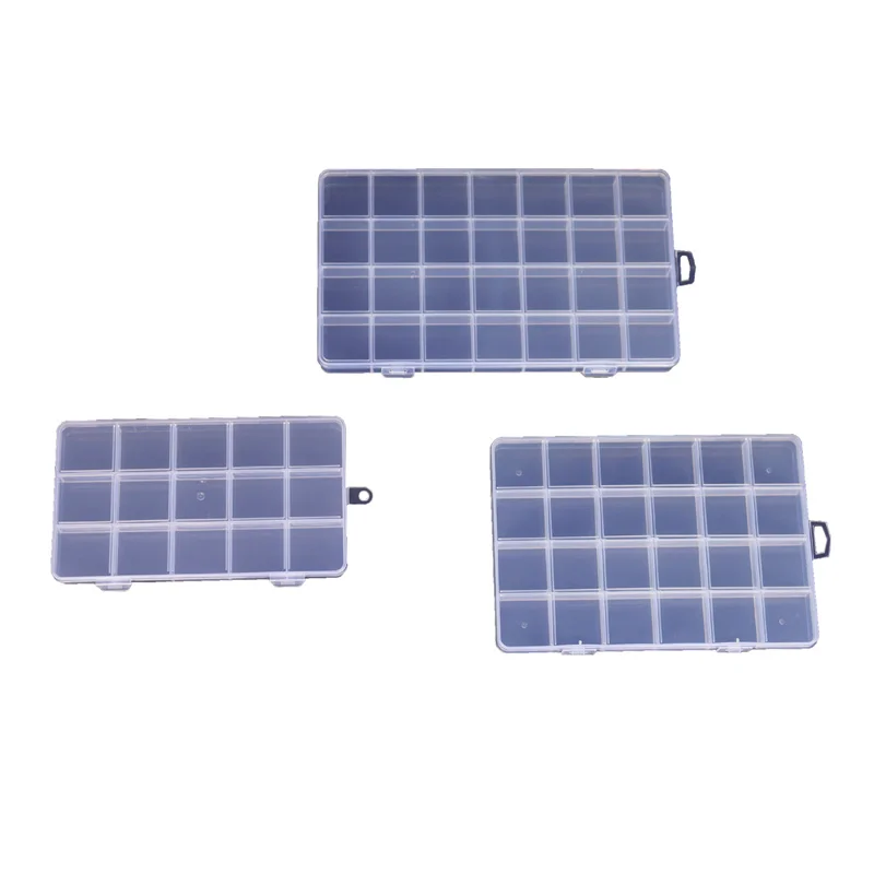 Jewelry Storage Box 15 24 28 Grid Transparent Fixed With Slot Beaded Anti-string Grid Plastic Parts Division