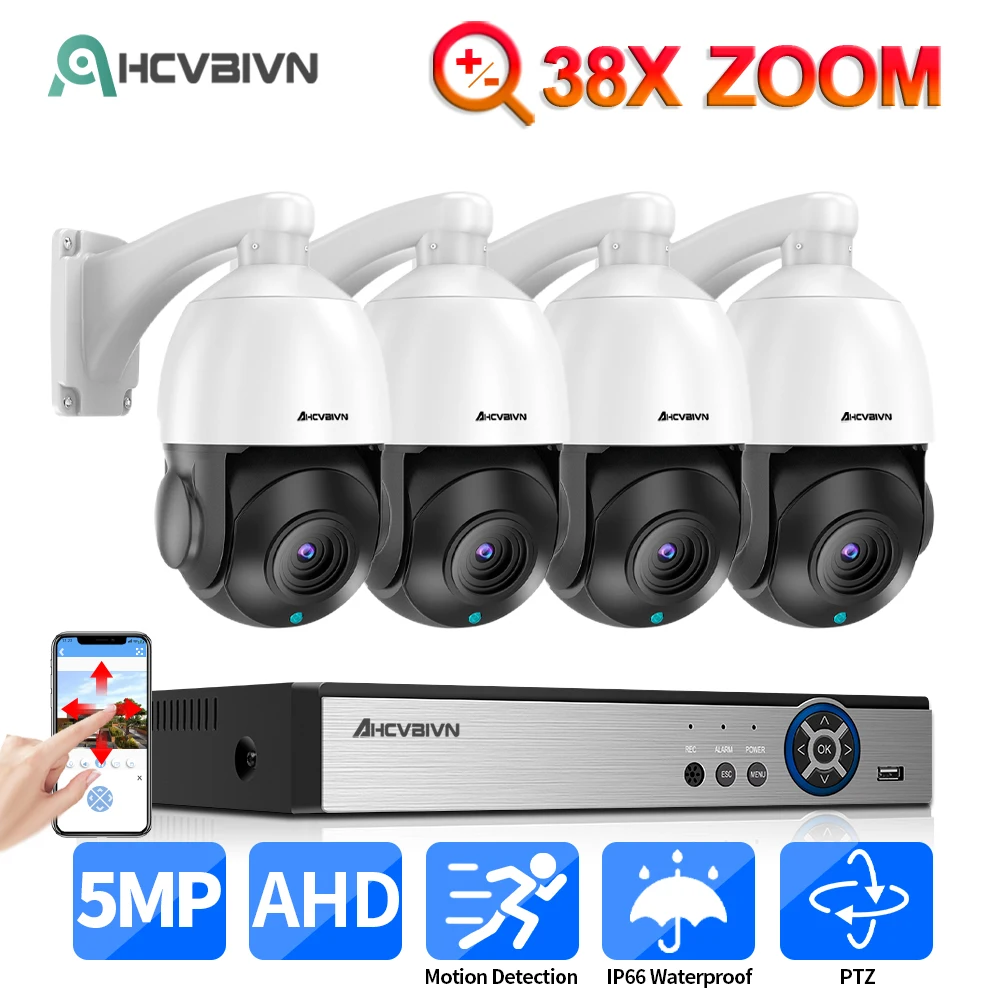 

5.0MP Dome 38X Zoom AHD PTZ Camera 5MP 8CH Analog DVR System Kit Pan Tilt Human Detection P2P Surveillance Video Camera Set