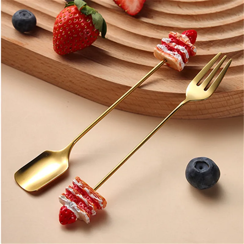 Stainless Steel Elegant Coffee Spoon Tableware Dessert Spoon Appetizer Dessert Fork Cute Cartoon Tea