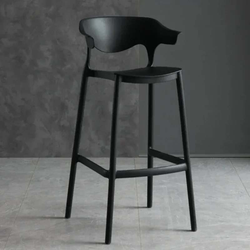 Nordic Simple Bar Stools Modern Minimalist Plastic Chairs for Bar Kitchen Stackable High Stool with Backrest Space-Saving Design