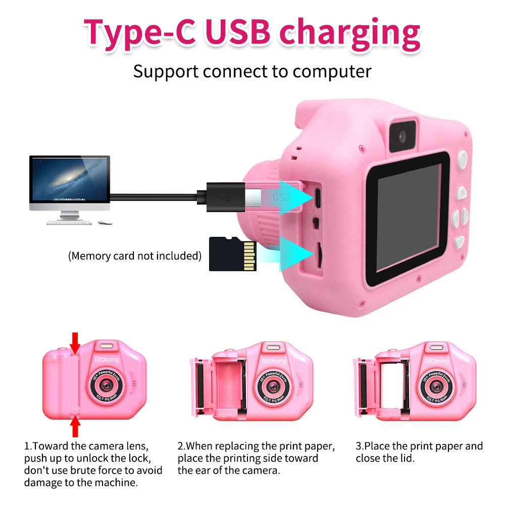 Digital Camera Selfie Children Instant Printing Camera 1080P Video HD Screen Child Camera for 4-12 Years Kids Birthday Gift