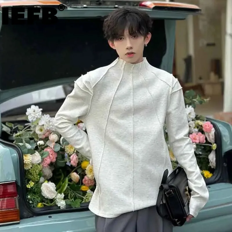 

Новая Осенняя мужская футболка IEFB из чистого хлопка, нижняя рубашка, пуловер с длинным рукавом, топы, однотонная универсальная повседневная одежда 9C2897