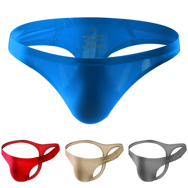 

Sexy Men Panties Ice Silk ThongsLow Waist No Trace Underwear Thin Strings Underpants Transparent Breathable Briefs
