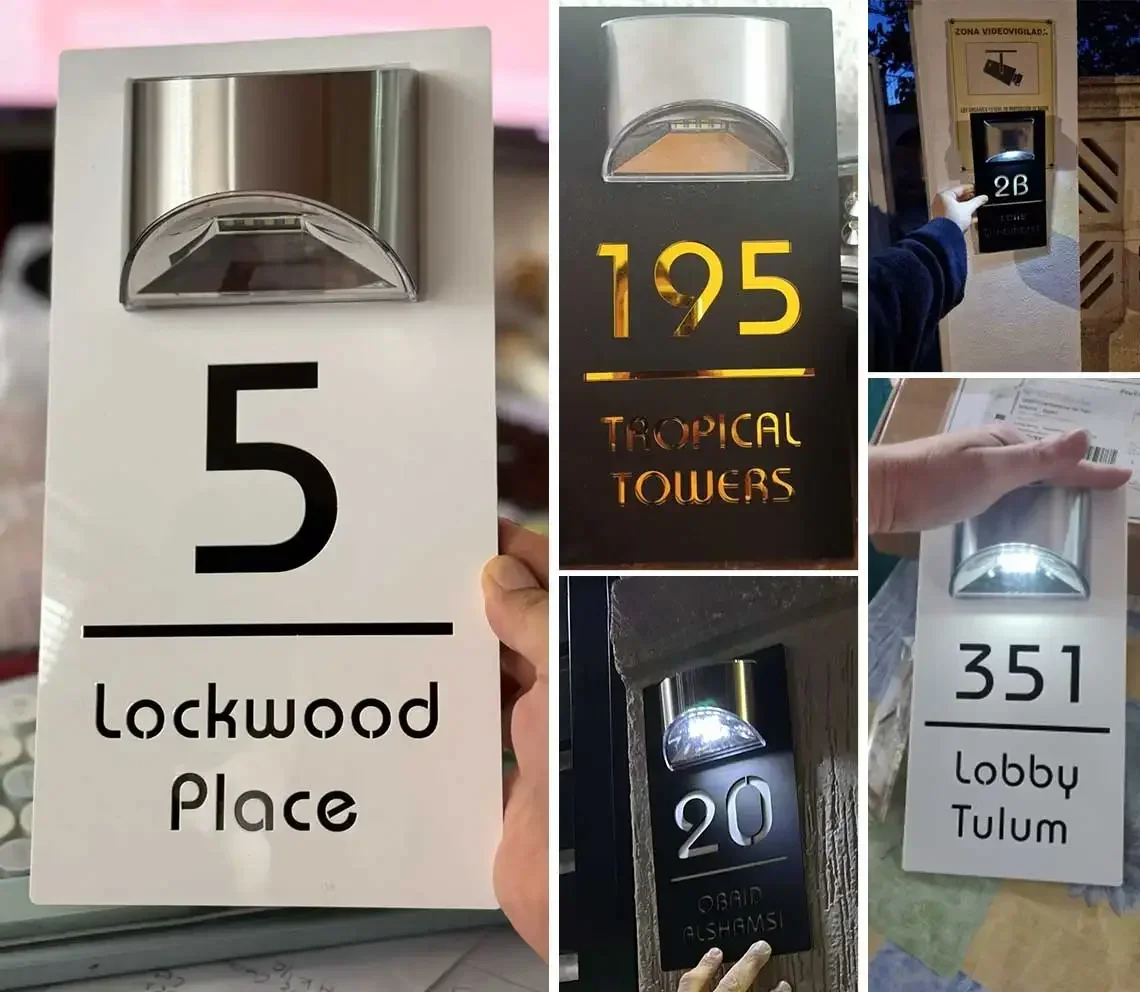 House number signs door signs house wall plaques personalised exterior solar house number sign LED light house plaque 3D laser cutting street family name door sign
