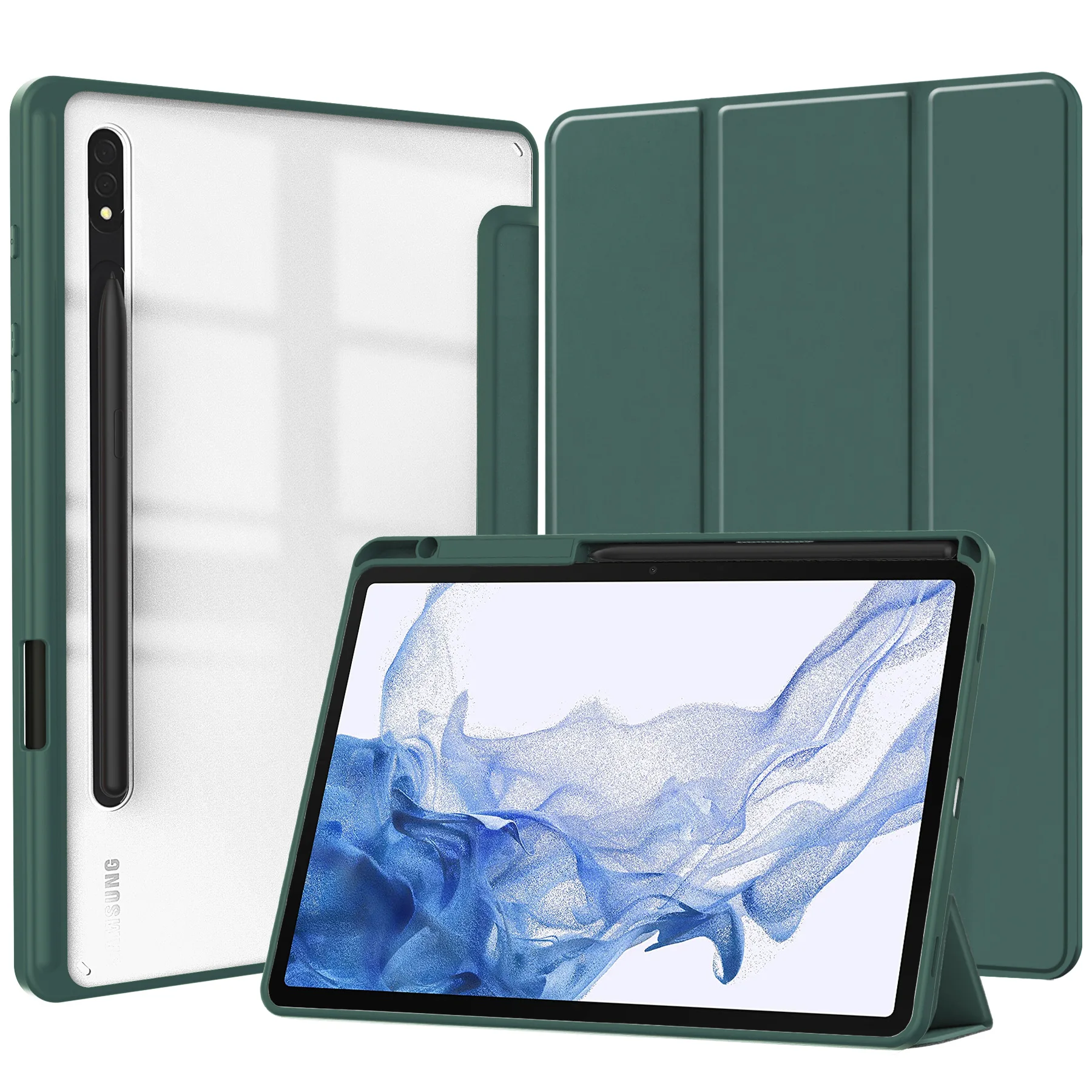 Acrylic Transparent Back Tablet Case with Pencil Holder