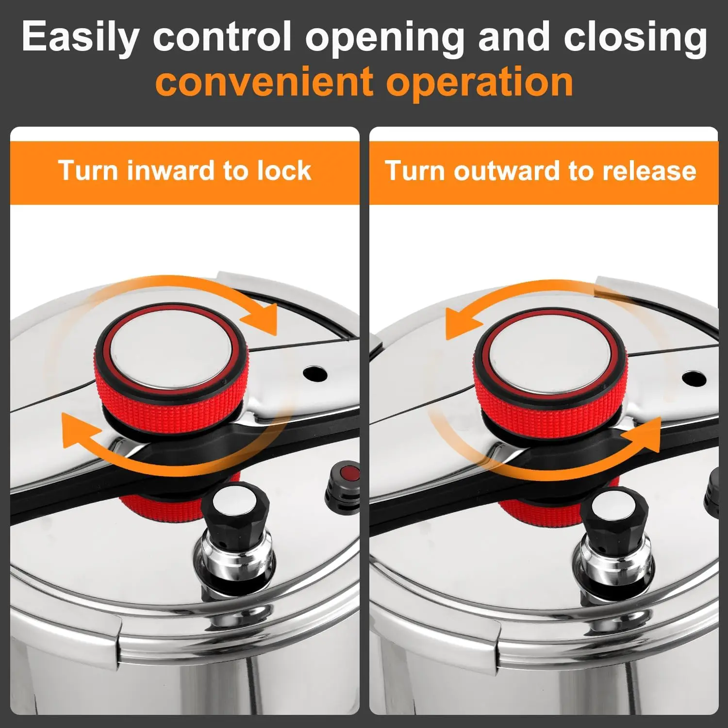Cooker 10 QT, Stainess Steel Pressure Canner 10 Quart, Explosion-Proof Cookware, Rotating Lock/Unlock Lid, One-handed lid openin 5