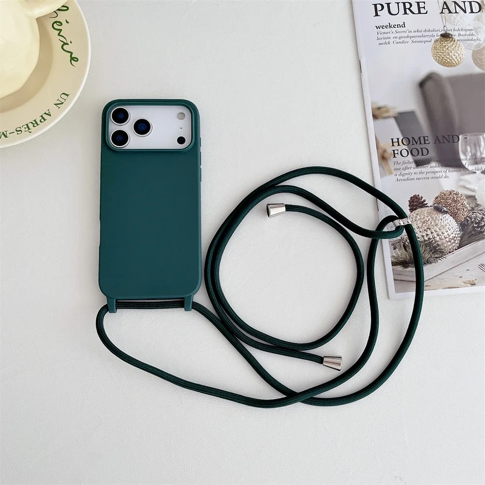 Crossbody Lanyard Liquid Silicone Soft Case with Shockproof Matte Finish and Candy-Colored Design