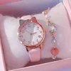 2024 Fashion Kids Love Digital Dial Children Set Watch Leather Strap Quartz Watches Kid Girls Clock Watch Bracelet Set Gift 1