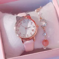 2024 Fashion Kids Love Digital Dial Children Set Watch Leather Strap Quartz Watches Kid Girls Clock Watch Bracelet Set Gift 1