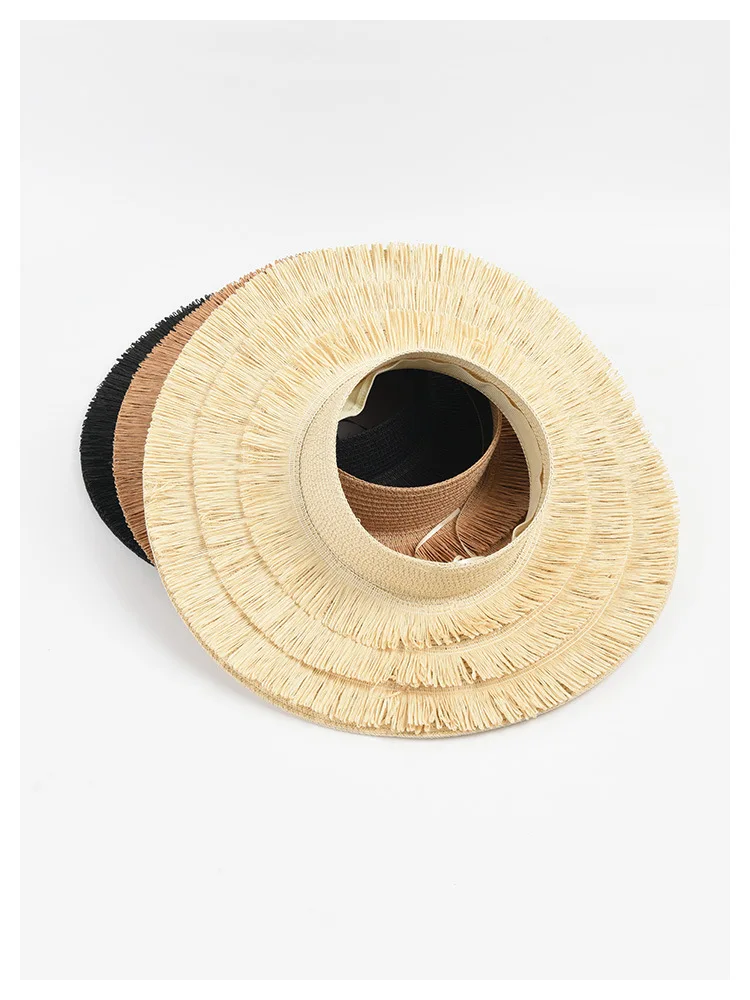 2023 New Fashion Women's Large Eaves Sun Summer Designer Beach UV Protection Empty Top Tassel Straw Hat Wholesale_voghion.com