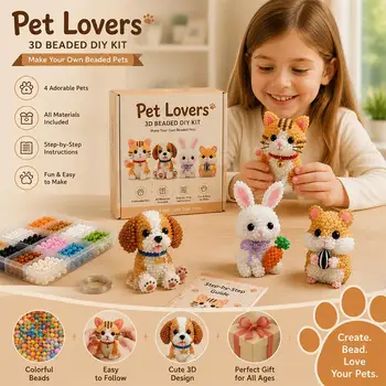 Kit Artigianale 3D di Animali con Perline, Kit Fai-da-Te per Adulti, Piccoli Animali 3D in Perline per Progetti Creativi