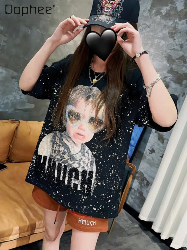 新品❤︎ラメ　Sサイズ　Off Shoulder Glitter Tee　ピンク 2023 Spring Summer Light Luxury Fashion Brand Rhinestone T