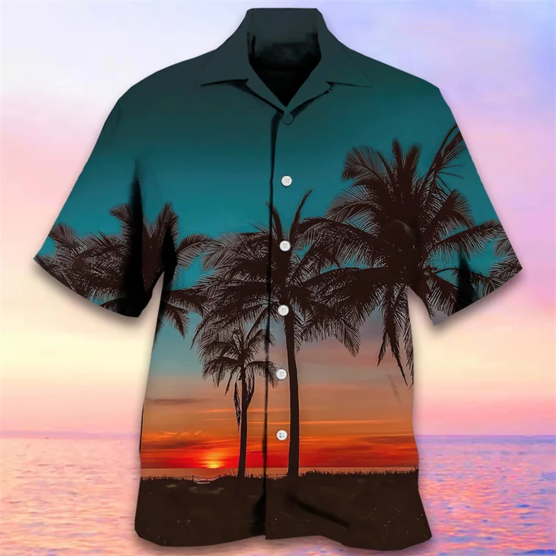 thumbnail image 1 of Camisas hawaianas para hombre, estampado tribal de árbol de coco en 3D, ropa para hombre, ropa deportiva holgada de gran tamaño, camisa de manga corta de diseñador callejero, 1 of 4