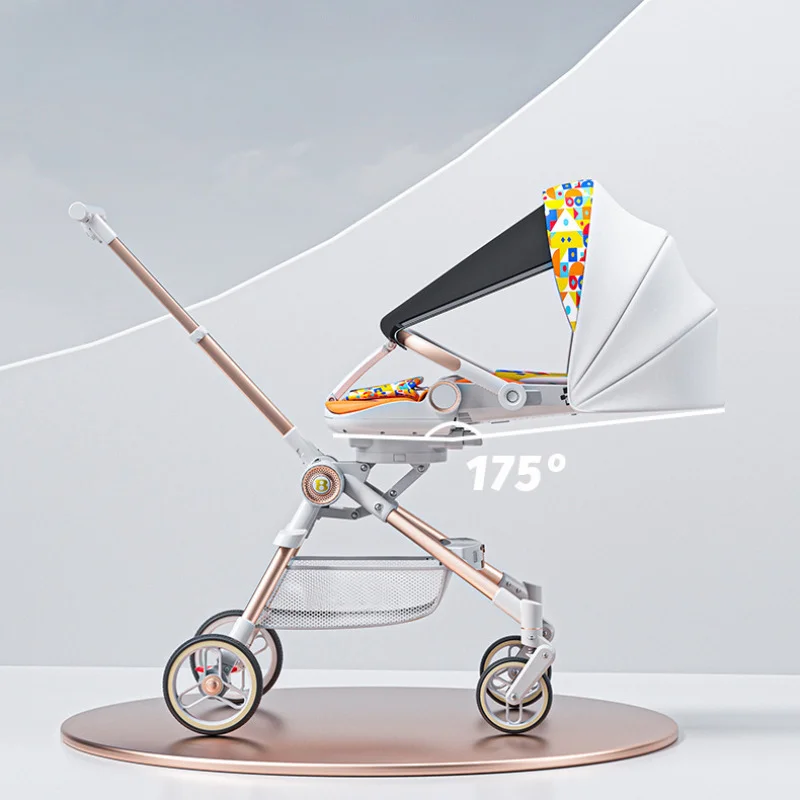 Bidirectional Four Wheels High View Stroller Baby Stroller with Baby Comfort Portable Folding Sit and Lie Down Pram