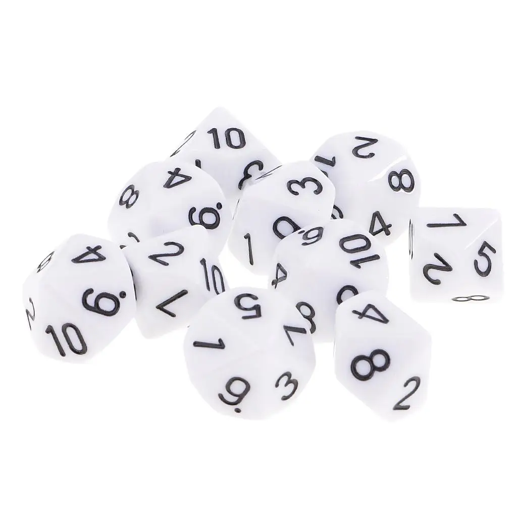 MagiDeal 10pcs 10 Sided Dice D10 Polyhedral Dice for Games White