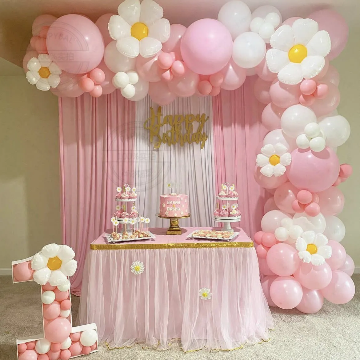 

133PCS Baby Pink Peach Latex Balloons Kit Small White Daisy Flower Theme Arch Garland Girl's Birthday Party Decors Supplies