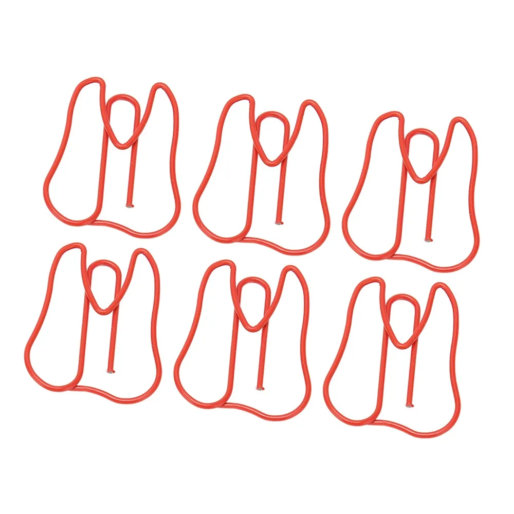 100Pcs 빨간색/노란색 종이 클립 플라스틱 코팅 금속 치아 모양 귀여운 종이 클립 작은 크기 미끄러짐 방지 사무실 클립