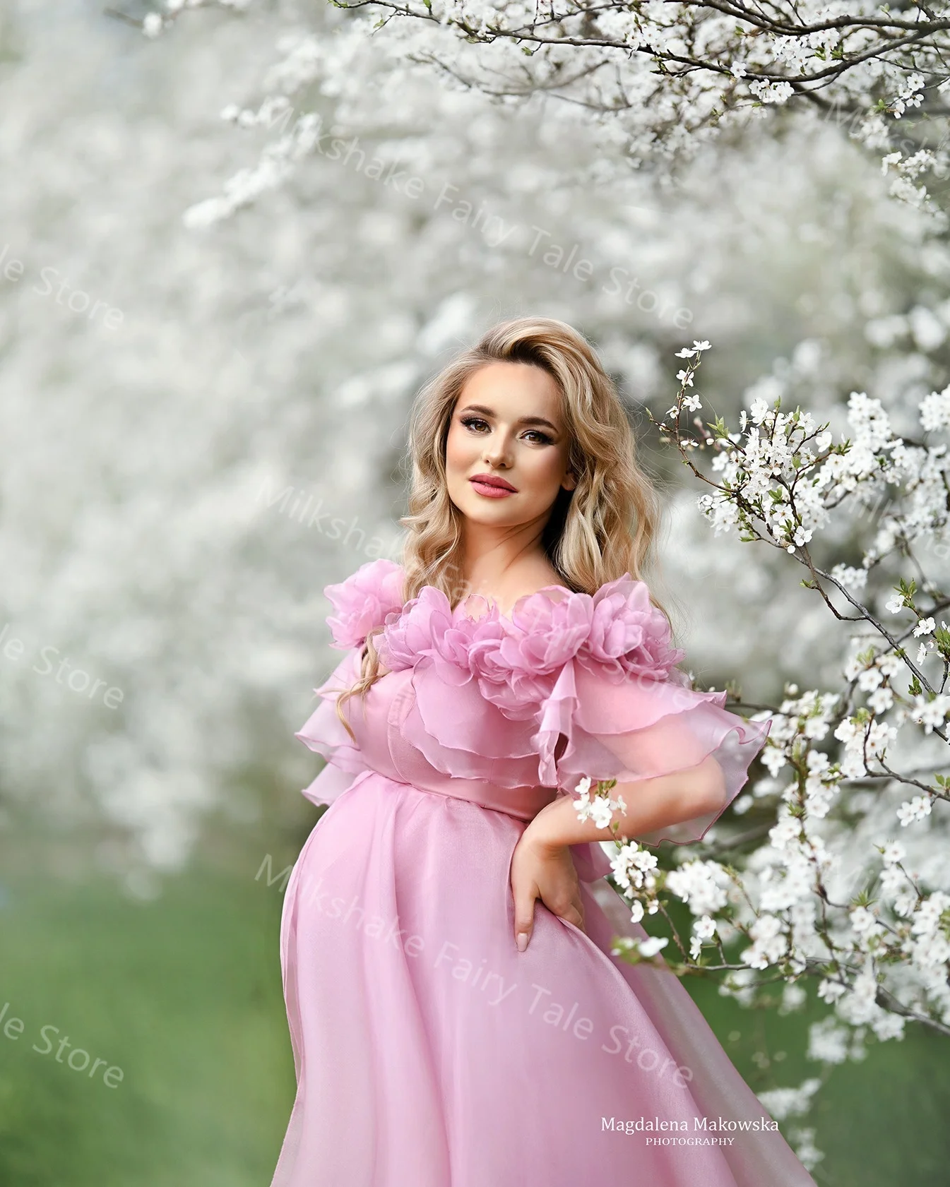 Pink A Line Maternity Robes for Pregnant Women Off Shoulder Ruffles Photography Dresses Sexy Floor Length Baby Shower Gowns
