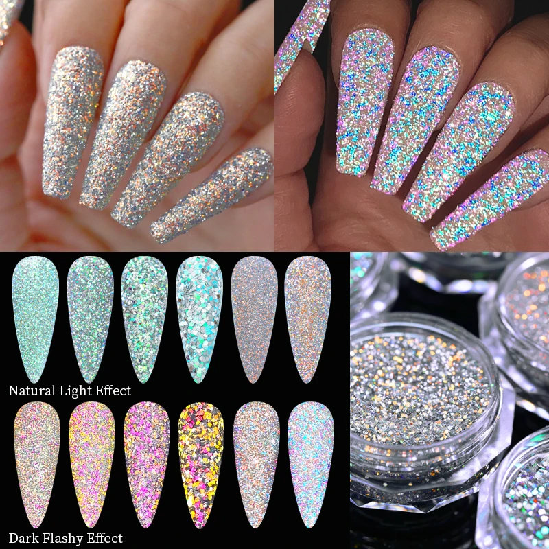 3 Layer Color Thermal Nail Reflective Glitter Powder Art Sparkle Pigment  Crystal