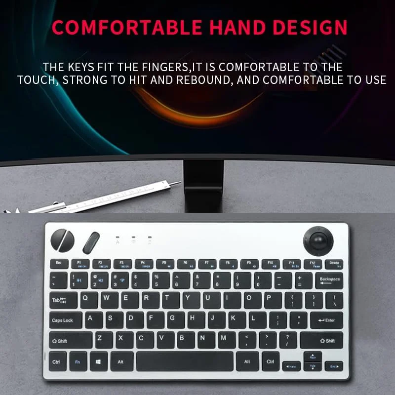 JOMAA 78키 백라이트 무선 트랙볼 키보드, Windows Mac iOS용 트랙볼이 포함된 Bluetooth 5.0 및 2.4G 무선 키보드