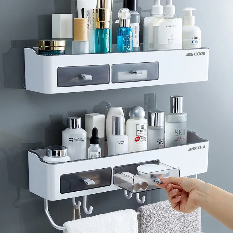 Bathroom Rack Shelf Wall-mounted Strong Acrylic Toilet Adhesive Washroom  Non-perforated Cosmetic Table Transparent Storage - AliExpress