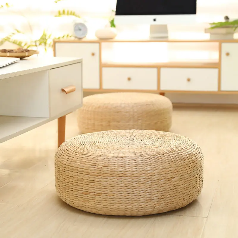 Japanese Style Round Tatami Cushion Yoga Meditation Floor Cushions Handmade Pillow Floor Natural Straw Cushion Decor Mat Sit 4