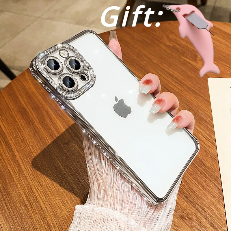 

Luxury Diamond Glitter Clear Phone Case For iPhone 15 14 13 12 11 Pro Max Plus Transparent Bumper Shockproof Cases Cover