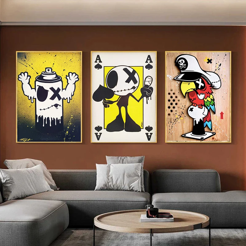 

Cartoon Tape Moon Sprayer Poker Poster Abstract Art Animal Print Canvas Painting Nordic Wall Art Picture Minimalist Home Decor