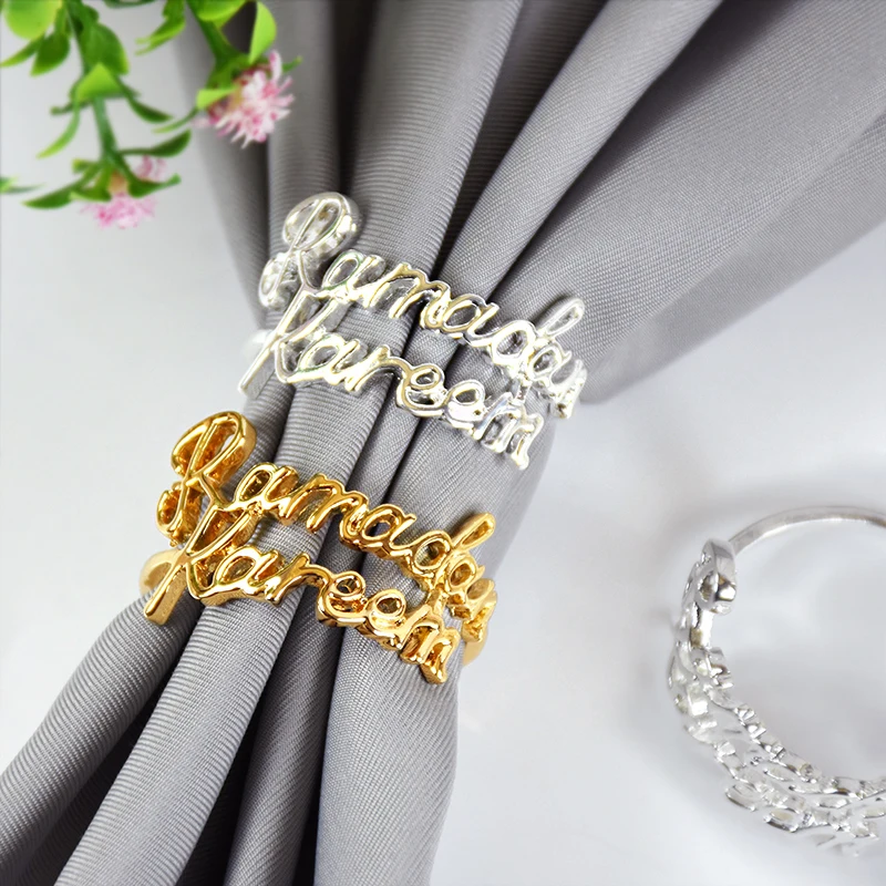 Napkin Ring 2 4 6pcs Ramadan Kareem Napkin Rings Eid Mubarak Napkin Holder Muslim Islamic Dinner Table Home Decoration Alloy Buckle
