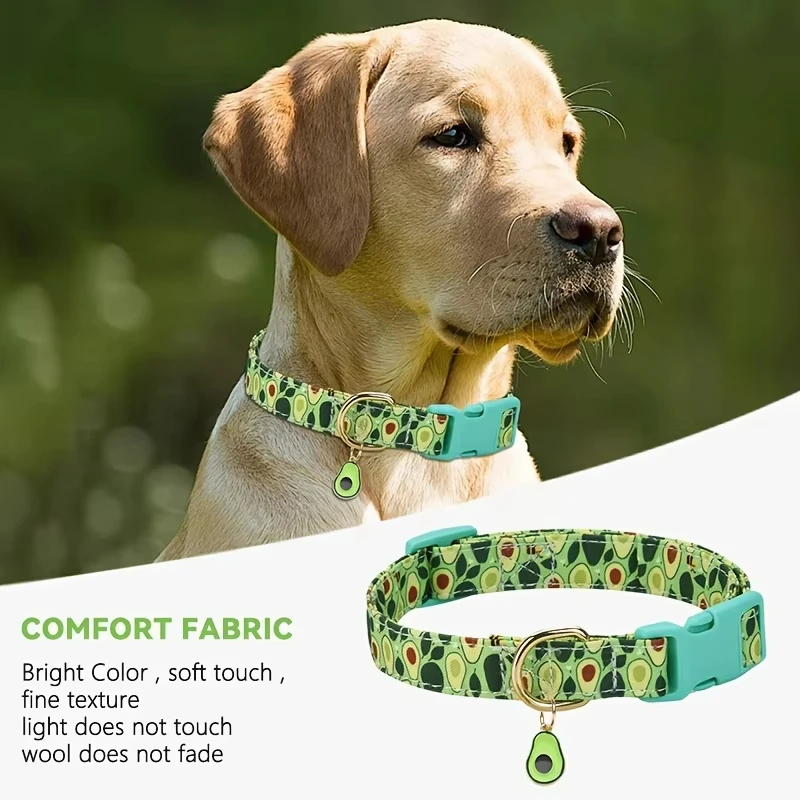 Fruit Print Polyester Dog Collar Set 1pcs with Adjustable Buckles and Zinc Alloy Rings Stylish and Durable Machine Washable dog collar pet collar
