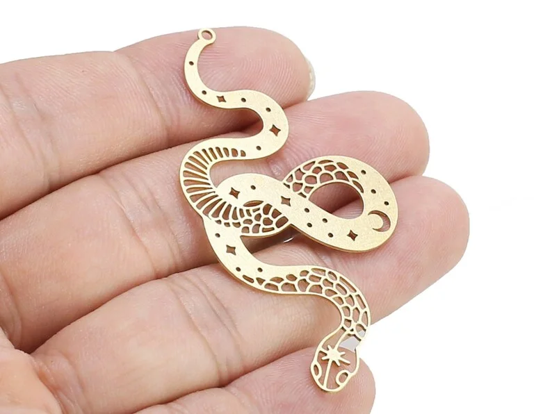 

2pcs Snake Earring Charms, Moon Star Brass Findings, 60x29.6x0.7mm, Necklace Pendant, Jewelry Making R2307