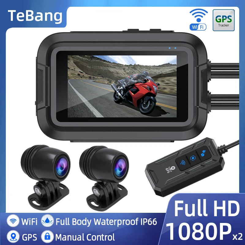오토바이 대시캠, 풀 HD 듀얼 1080P, 방수 IP66 카메라, 와이파이, 오토바이 DVR, 블랙 GPS 박스, 3 인치