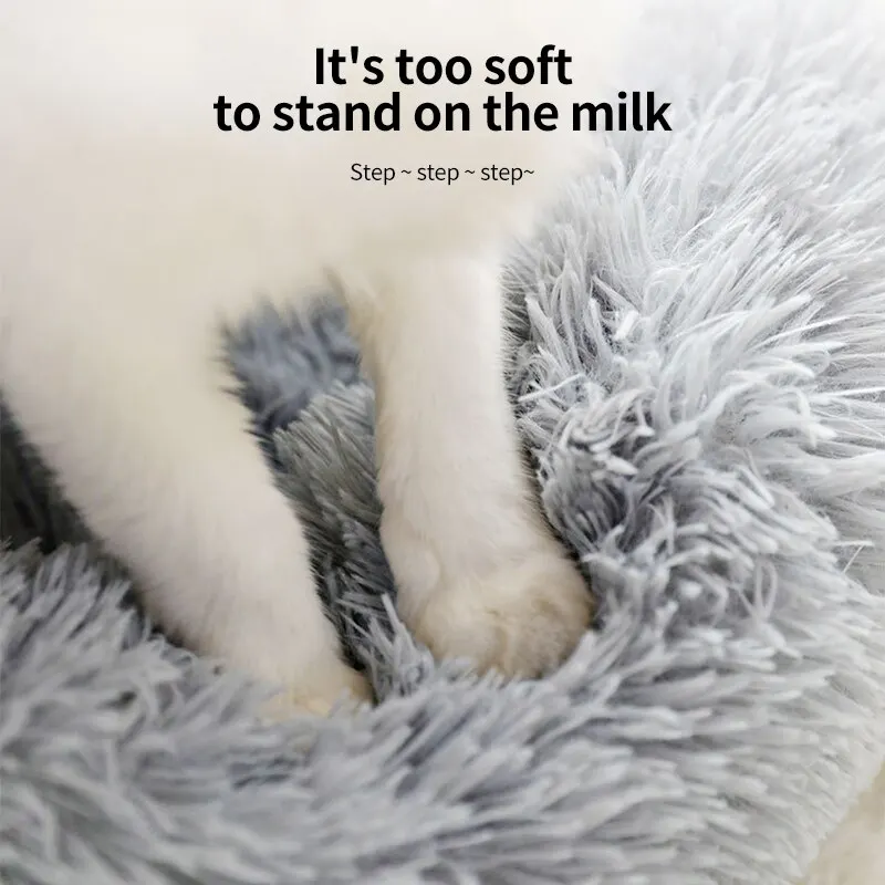 Pet Bed Plush Pet Nest Fall and Winter Cotton Mat For Kittens Chihuahua Universal Dog and Cat Long Hair Round Donut Plush