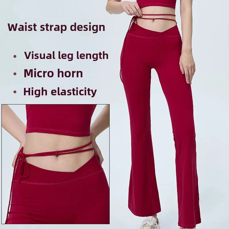 Versatile Bell-Bottom Sweatpants European And American Naked Feeling Yoga Pants Small Heart Machine Tied Peach Booty Lifting Pan