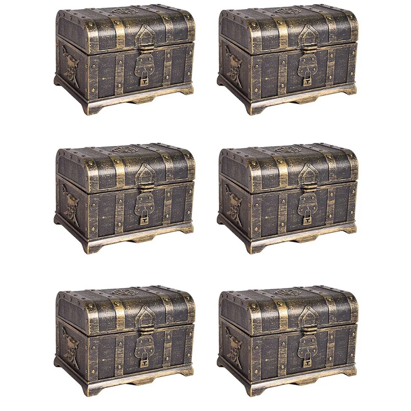 

6X Pirate Treasure Chest Decorative Treasure Chest Keepsake Jewelry Box Plastic Toy Treasure Boxes Bronze