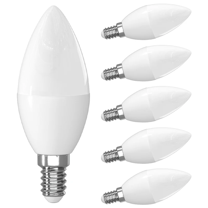 천장 선풍기 LED 칸델라브라 전구, 밝기 조절 불가 샹들리에, B 타입 전구, 40W, 3000 ~ 6500K, 5W, 450LM, 6 팩