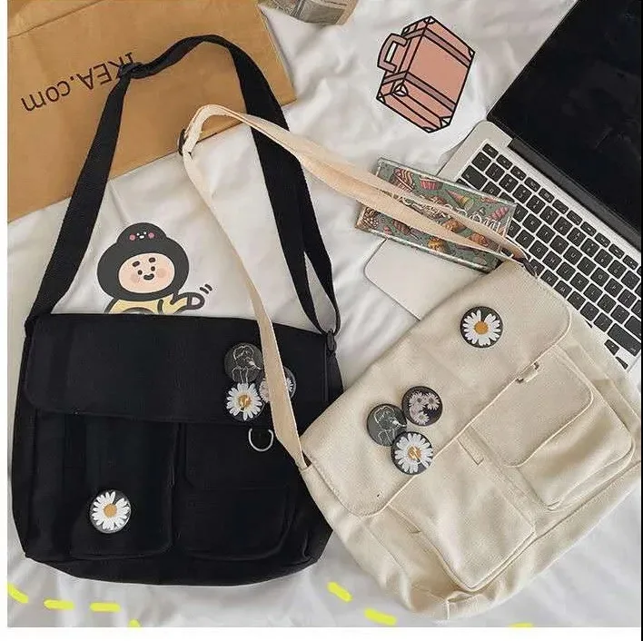 

2023 Women Canvas Messenger Bag Youth Ladies Fashion Shoulder Bag Student Large Capacity Female Crossbody Bags Woman Packet
