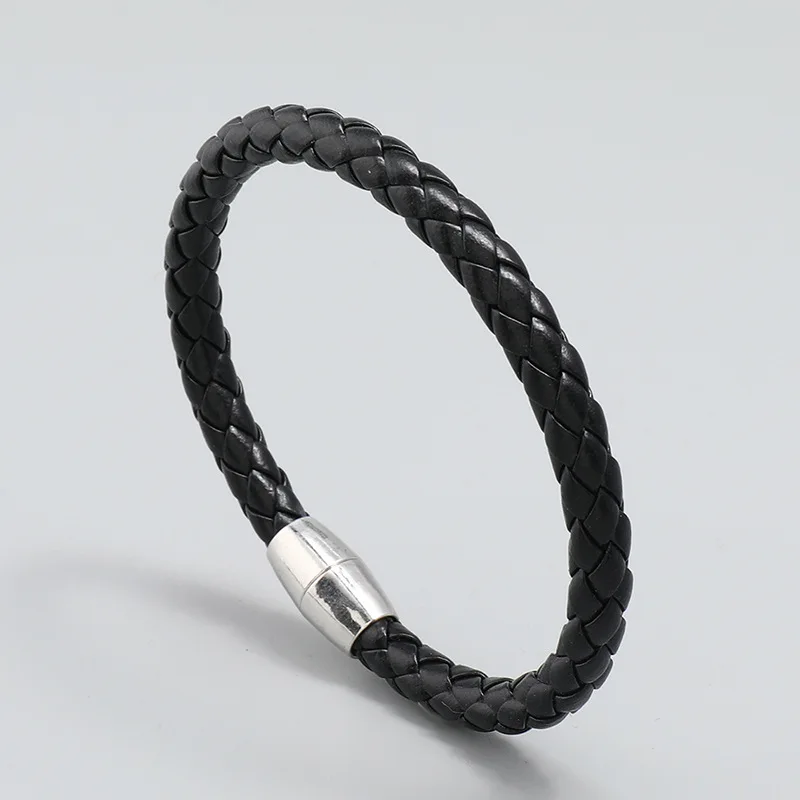 Fashion Braided Rope Leather Bracelet Men Magnetic Buckle Design Opening Bracelets Bangles Luxury Jewelry Pulseras