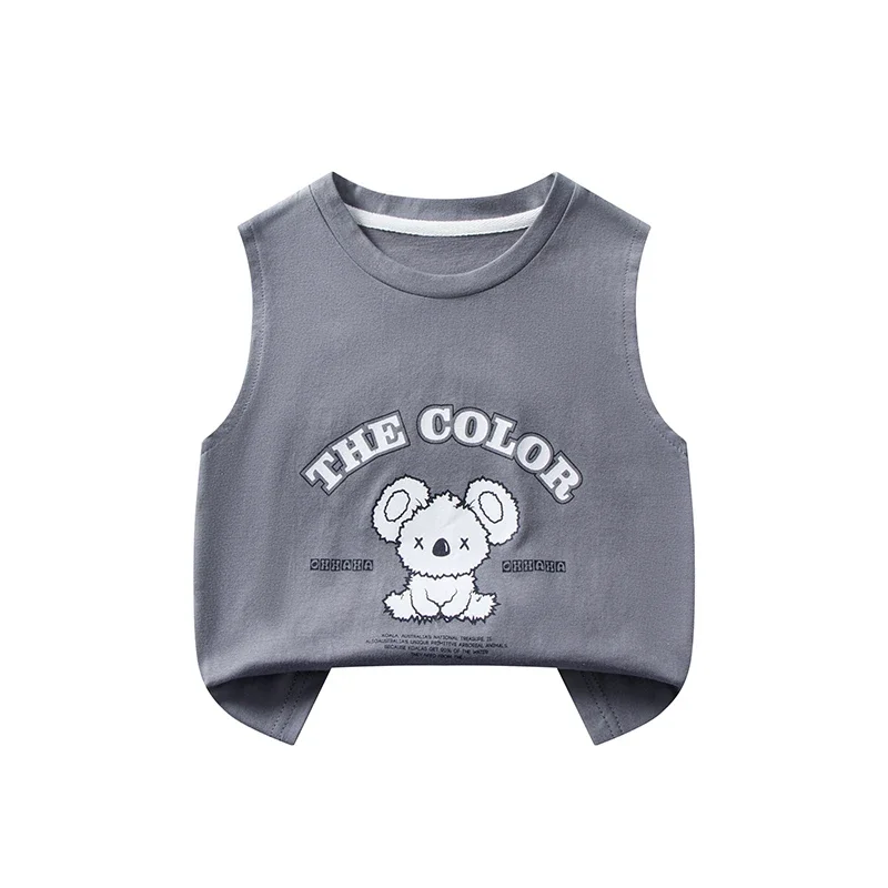 Children's Summer T-shirts Boys Girls Vests Sleeveless Cartoon Tee Tops 100% Cotton Comfortable Kids T-shirt Clothes Fashion New 3