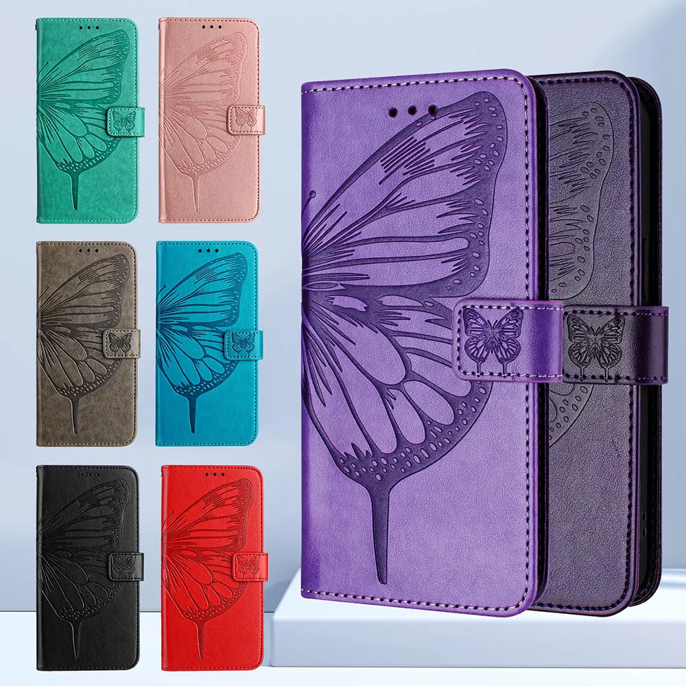 Butterfly Pattern Wallet Flip Case with Card Slots and Back Cover