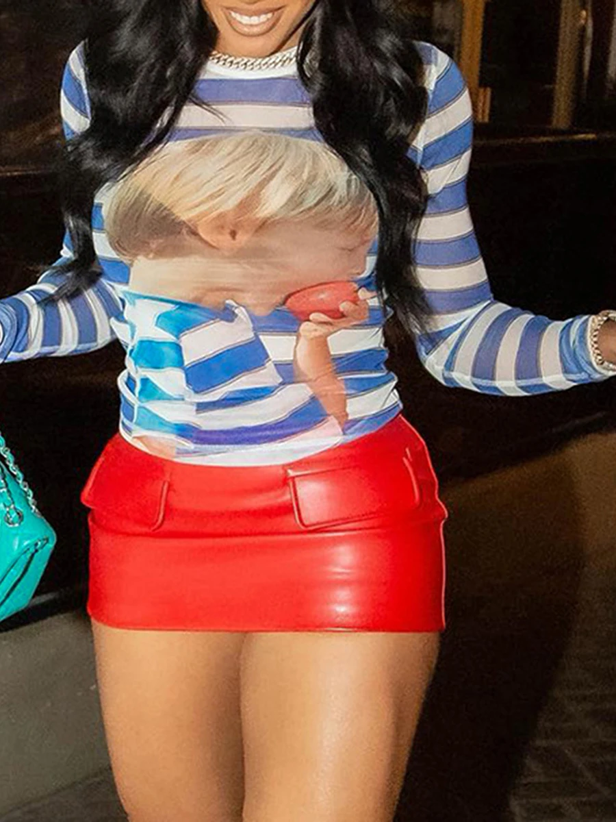 

Женская футболка с длинным рукавом, круглым вырезом и принтом