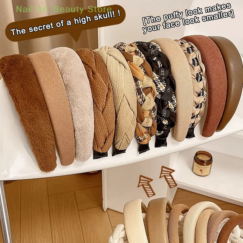 Description Picture 3 of item1pcs Autumn And Winter Coffee Color Headband Fashion Vintage Elastic Hair Band Elegant Womens Girl Wide Side Hairband Hair Hoop