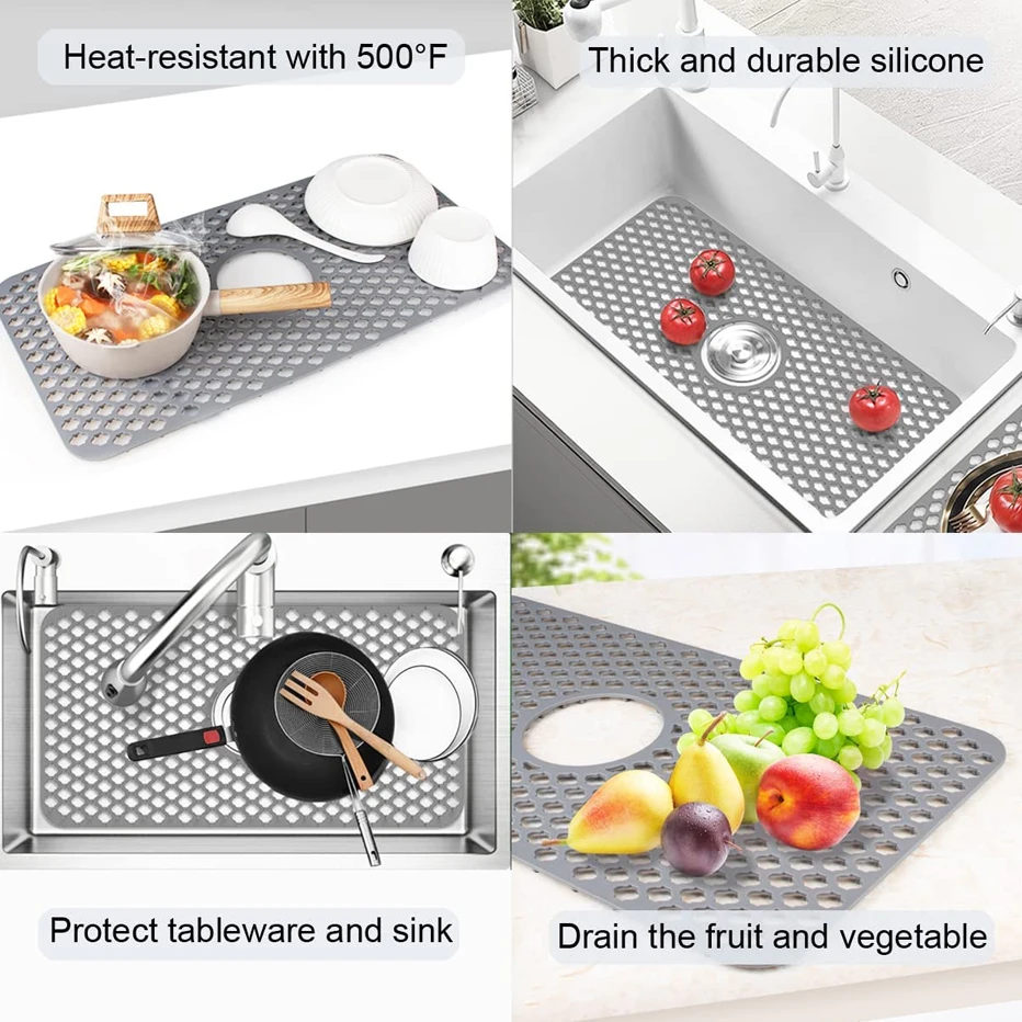 Silicone Sink Protector Mats Dish Drying Mat Counter Protector for Kitchen  Utensils and Dishes(Gray) - AliExpress