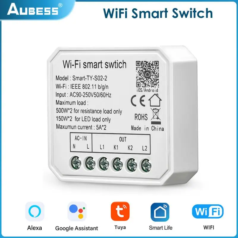 

Tuya WiFi Smart DIY Light Switch Module Mini Breaker 1/2 Gang Smart Life Tuya Remote Control Work With Alexa Google Assistant