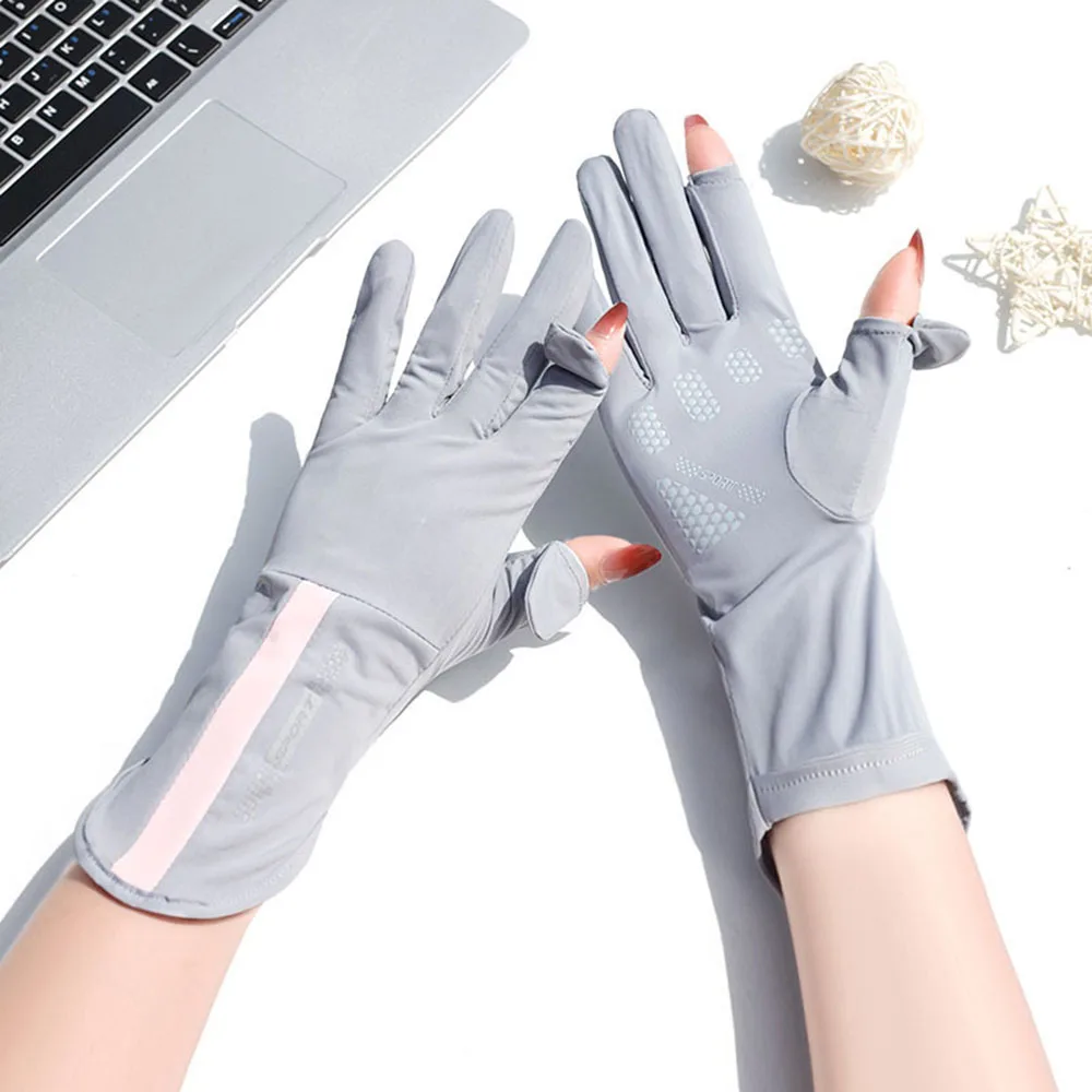 

Summer Sunscreen Gloves Women Thin Anti-ultraviolet Dew Finger Touch Screen Driving Non-slip Breathable Ice Silk Gloves Outdoor