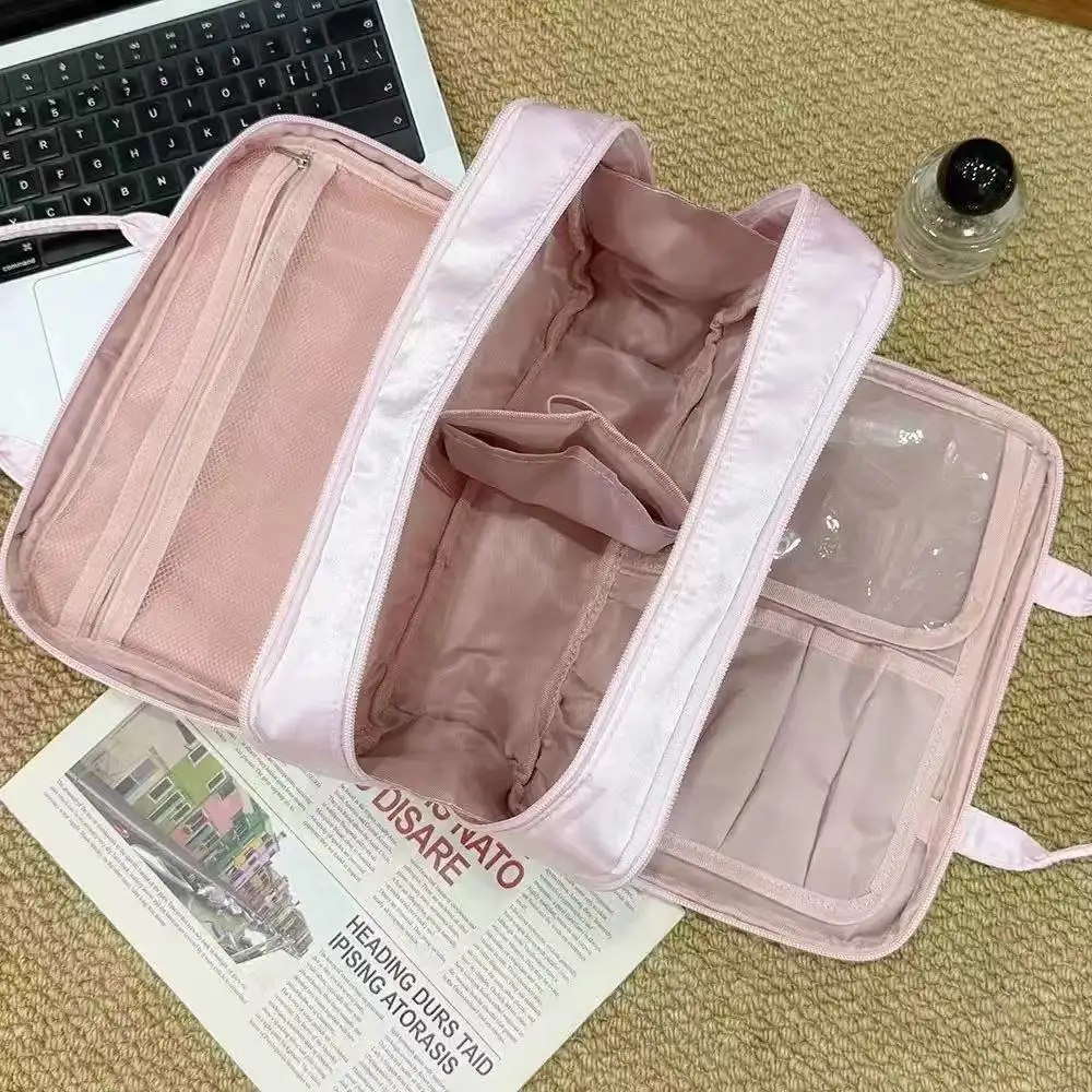 대용량 휴대용 메이크업 가방 여행용 수납 가방 INS 스타일 세면 가방 3단 휴대용 편리한 캐리온 화장품 가방