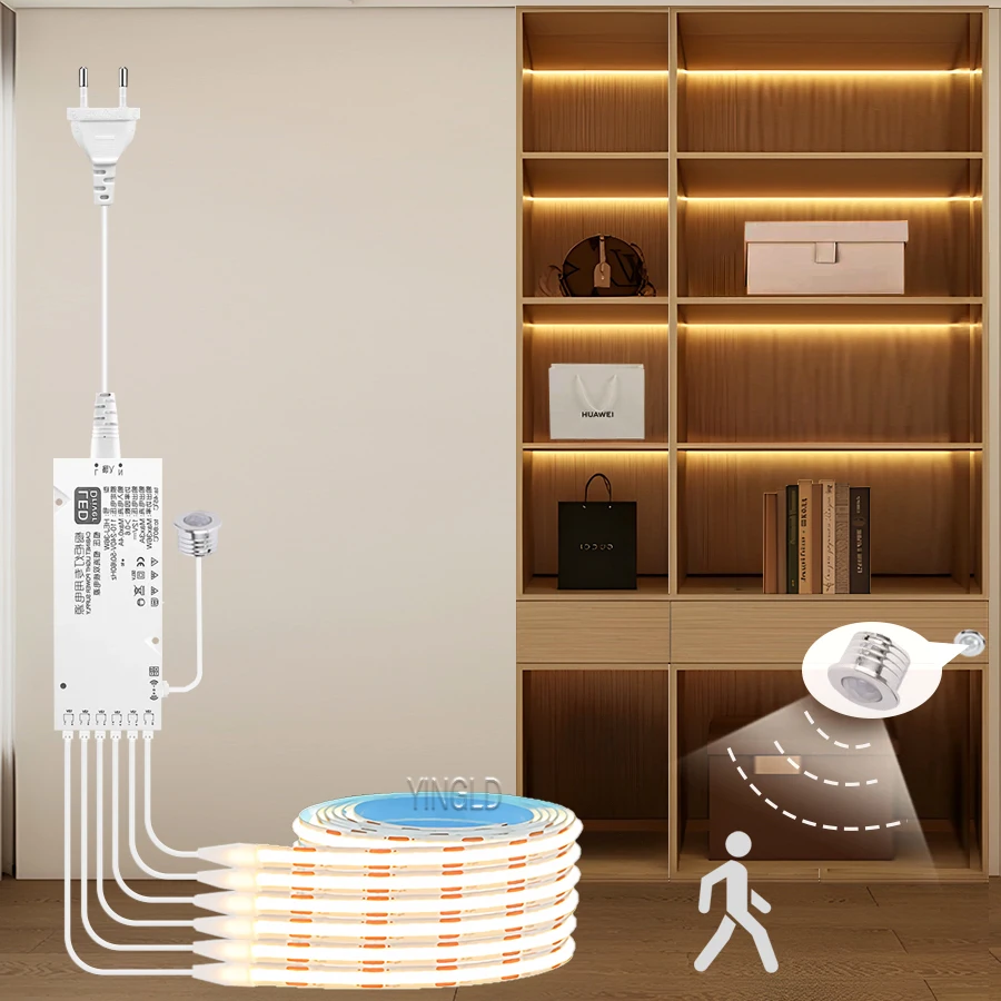 LED Strip Light With Motion Sensor LED COB Strip Under Cabinet Collection cabinet kitchen Stairs Wardrobe Bed cabinet Side Closet Lampara Light